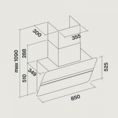 Falmec Flipper NRS, Design, Glas/Schwarz satiniert, 85 cm, Wandhaube, 101609, mit 5 Jahren Garantie