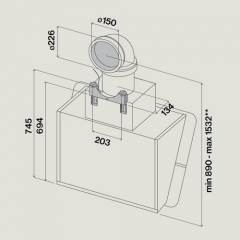 Falmec Flipper NRS, Design, Glas/Schwarz satiniert, 85 cm, Wandhaube, 101609, mit 5 Jahren Garantie
