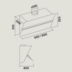 Falmec Flipper, Design, Glas/Schwarz satiniert, 55 cm, Wandhaube, 100092, mit 5 Jahren Garantie